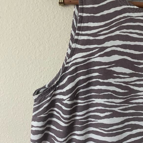 Loft Women’s Sleeveless Zebra Print Linen MidLength Dress White&Brown Size 8 - Picture 5 of 16
